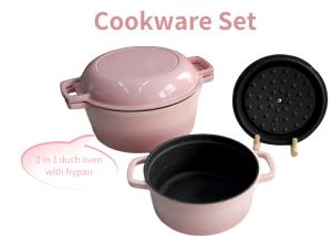 Quality Enameled Cast Iron Skillets 2 In 1 Double Dutch Oven Cookware Sets wholesale