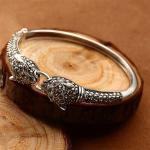 925 Sterling Silver Pave Marcasite Leopard Bangle Bracelet Vintage Jewelry for