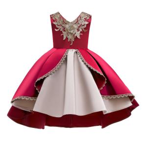 Quality V-Neck Flower Girl Dress Champagne Lace Princess Dress Vestidos De Ropa Niña Sleeveless Christmas Dress Red/Blue/Purple wholesale