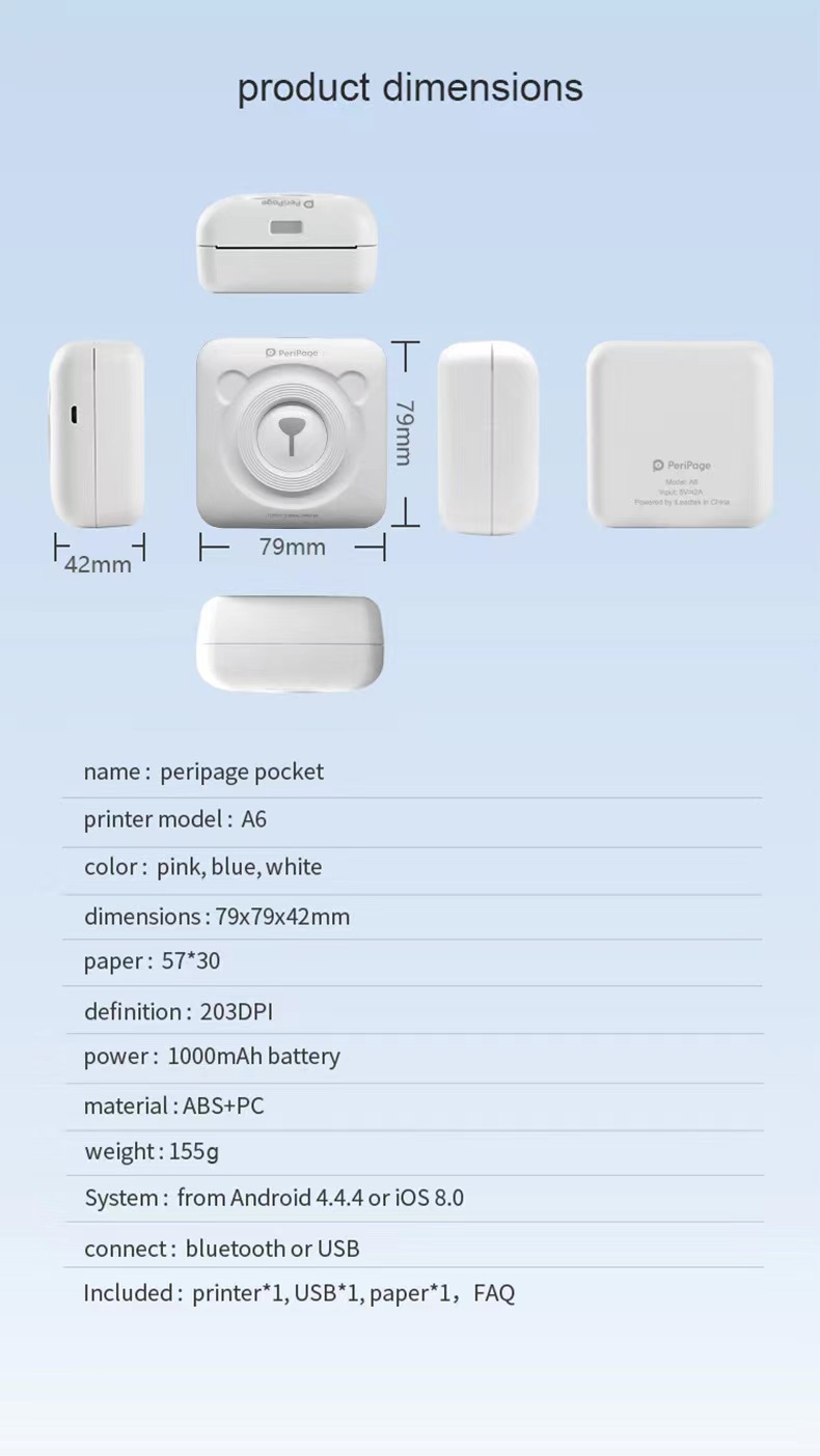 Peripage A6 58mm Cute Bear Shape Mini Thermal Printer With Wireless Blue Tooth