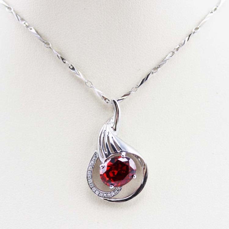 Women Jewelry 8mm x10mm Garnet Cubic Zircon Pendant Necklace (P36 )