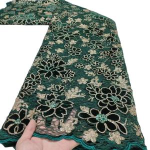Quality Supoo green flocking velvet lace Nigerian lace embroidery african lace fabric Senegal dress for wedding wholesale