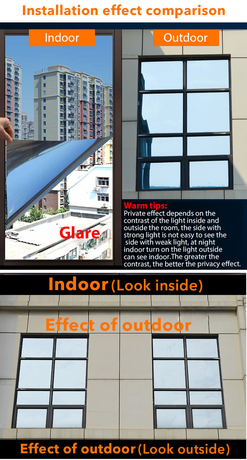 Self Adhesive Building Glass Film Residential Window Tinting Building Window Insulation Solar Film One Way Black Tint