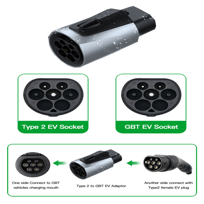 50 Amp Black AC EV Adapter Type 2 to GBT Adapter for EVSE GBT Car Charging Performance