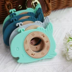 Quality BPA Free Silicone Baby Teether With Wooden Ring Teething Relief For Babies Durable wholesale