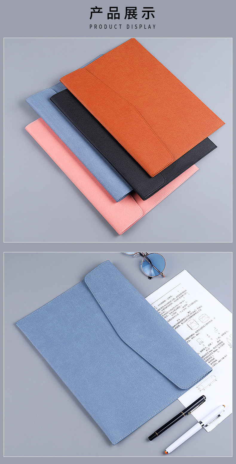 Customized Logo Waterproof PU Leather A4 File Folder Document Holder with File Pocket