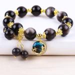 Genuine Stone 12MM Silver Obsidian Round Star With Moon Charm Crystal Bead