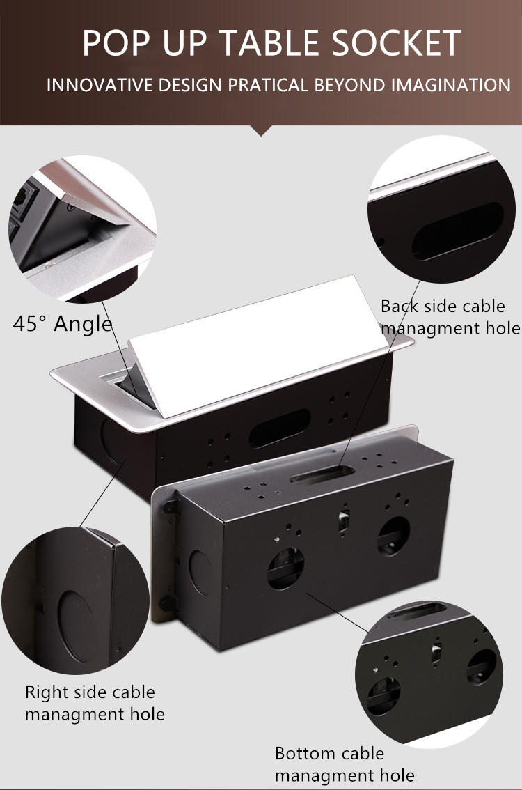 Motorized Kitchen Worktop Sockets Pop Up Plugs For Countertops Aluminum Alloy