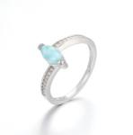 Women Geometry 925 Sterling Larimar Silver Jewelry Round Natural Gemstone Ring