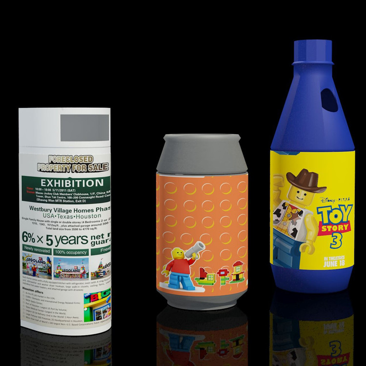 Advertising 45L Galvanized Steel Outdoor Trash Can 3 Compartments