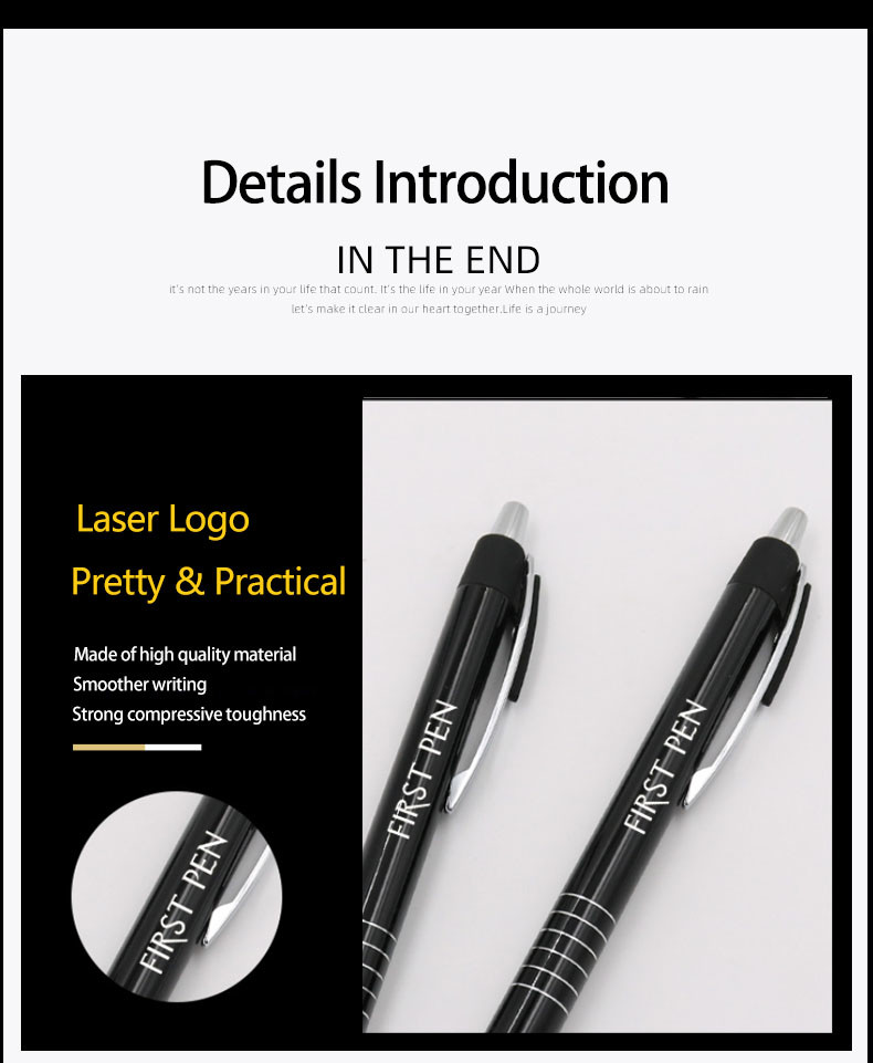Press Type Aluminum Barrel Ball Pen Business Office Metal Retractable Ballpoint Pen