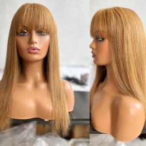 Quality Customized 16 Inch 10# Color Straight 2*6 Front Human Hair Lace Wig With Fringe wholesale