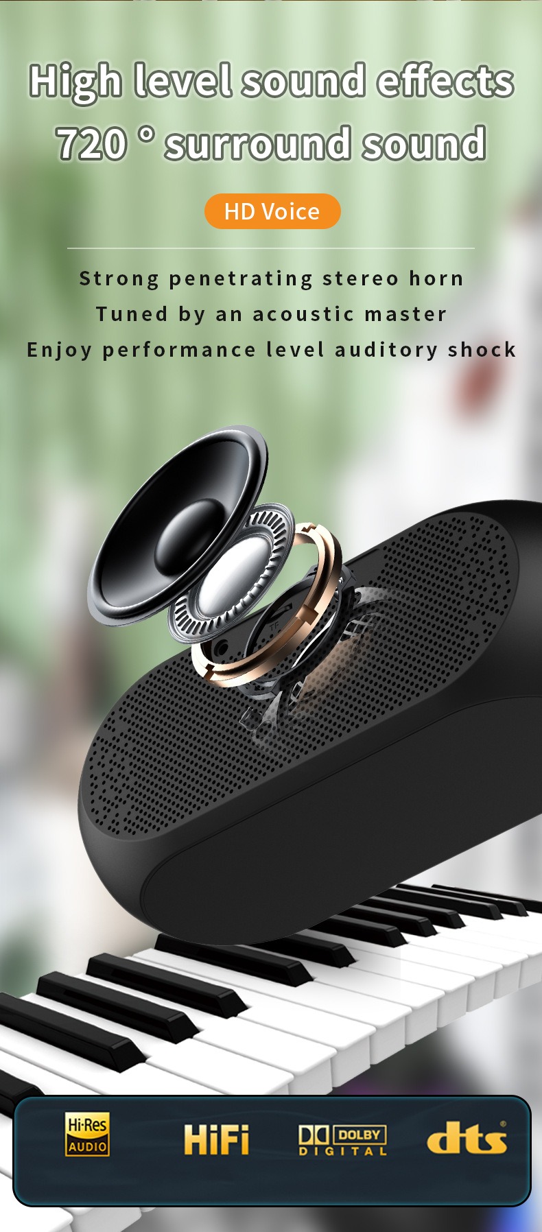 Digital Display Dual Alarm Clock Speaker Portable and Wireless for Home or Office