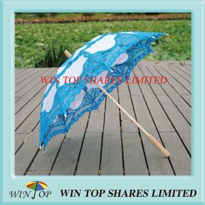 Quality Light blue and white embroidery craft parasol supplier wholesale