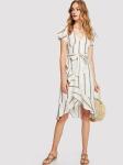 lady fashion and casual striped dress