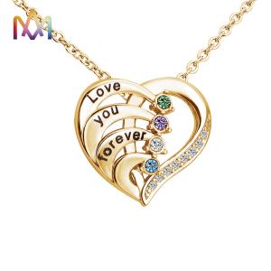 Quality 45cm Stainless Steel Heart Pendant Necklace With Birthstone Inlayed Engraving Jewelry Gifts wholesale