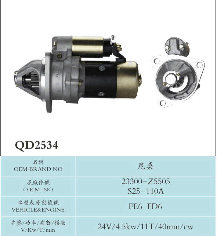 NISSAN Electric Hitachi Starter Motor 23300-Z5505 S25-110A CE Certificated FE6 FD6