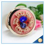 Shinny Gifts Luxury Crystal Cosmetic mirror Round Shape Metal Pocket Mirror