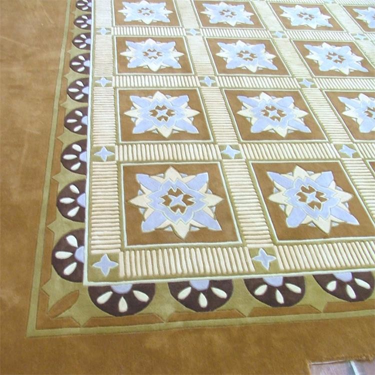 3D Embossed Handmade Woollen Carpet , Large Shag Area Rugs Dark Blue Color