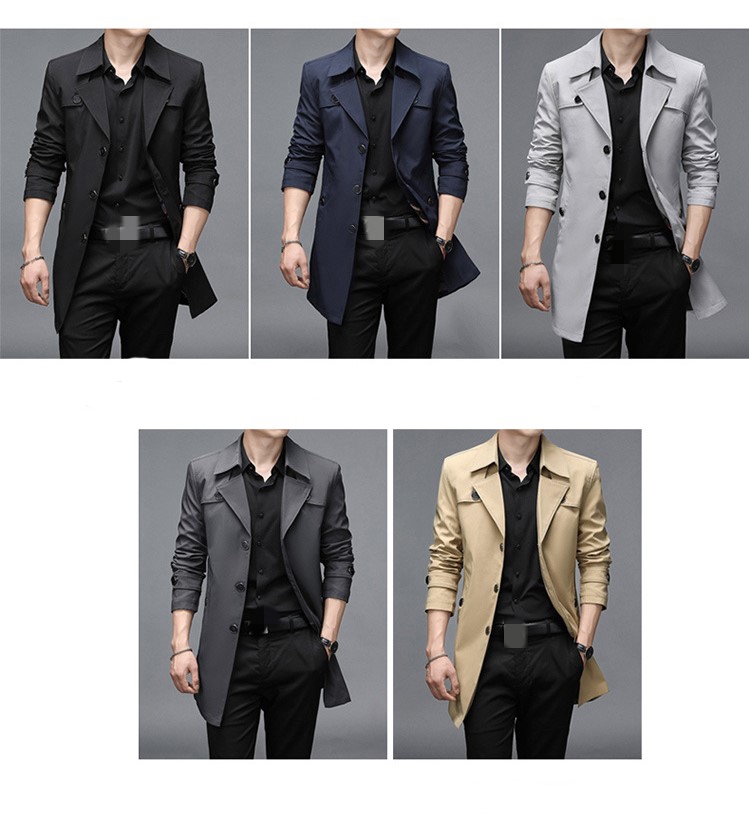 Men's Jackets Fashion Windproof Casual Slim Fit Windbreaker Long Coat With Suit Coats
