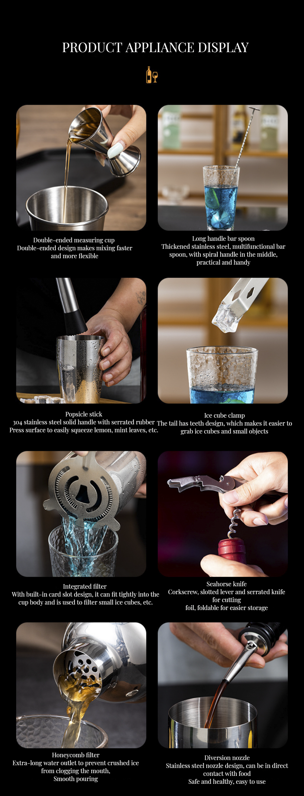 Metal Type Stainless Steel Cocktail Shaker Set Boston Shaker Jigger and More Bar Tools