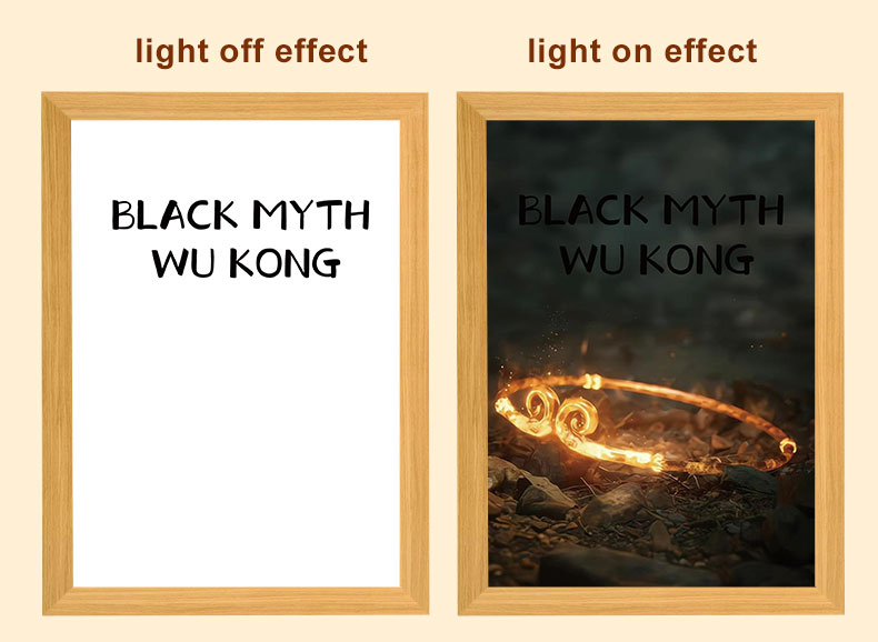 White Light Wood Frame Black Myth Monkey King Journey West Light Painting for Bedroom