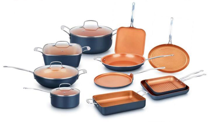 10-Piece Copper Ceramic Cookware Set Nonstick Pans with glass lid and CD bottom