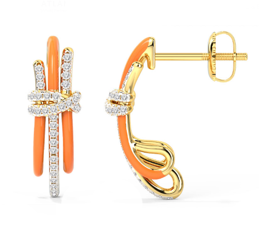 2024 Fashion Brazilian Enigma Silver Earrings with Orange Epoxy and White CZ Jewelry Accessorie