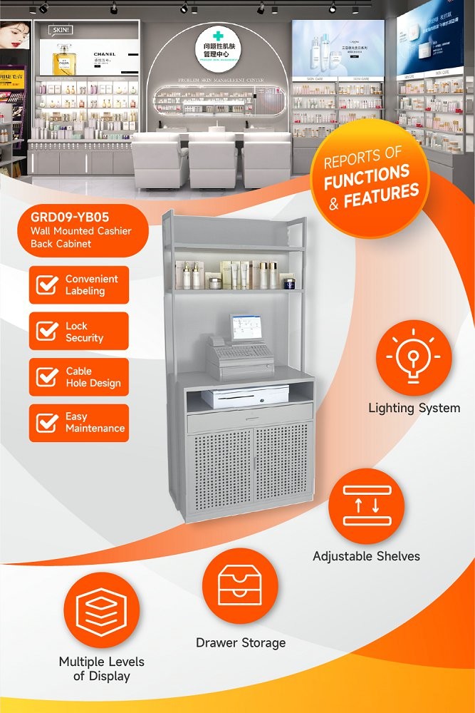 GDR09-YB05 Retail Display Counter with LED Light Strips and Aluminum Price Tag Slot for Department Stores