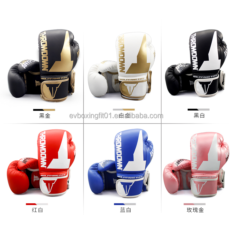 Black Red PU Leather Martial Arts Gloves OEM Logo Thai Boxing Gloves For Training