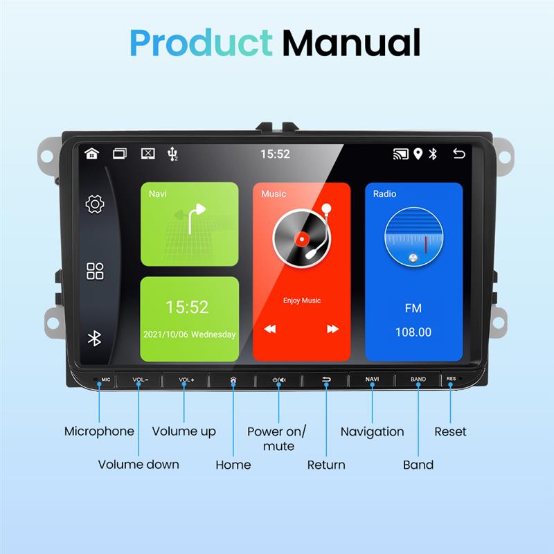 VW Volkswagen Golf Polo Tiguan Passat Skoda Octavia Carplay Auto with GPS and 1024*600 Resolution