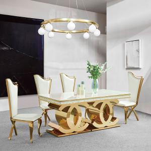 Quality Golden Base 40mm Stainless Steel Dining Table 8 Seater Marble Dining Table wholesale