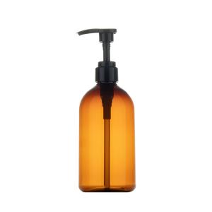 Quality 500ml Amber cylindrical smooth with black pump for shampoo lotion bottle wholesale