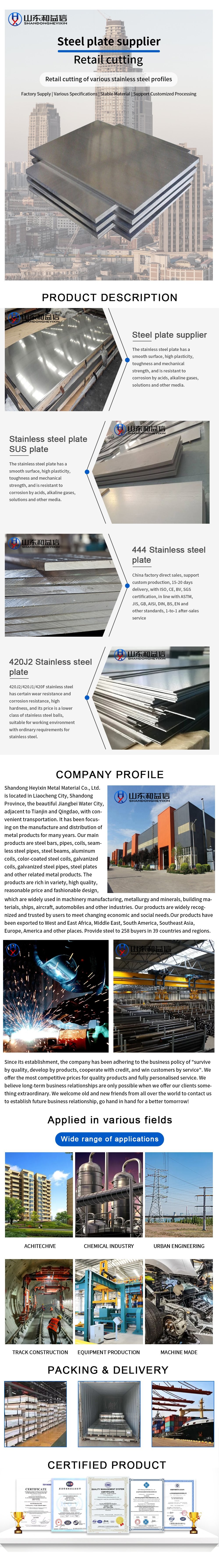 JIS Standard Stainless Steel Sheet Plate 304L 316L 4x8 Stainless Steel Sheet