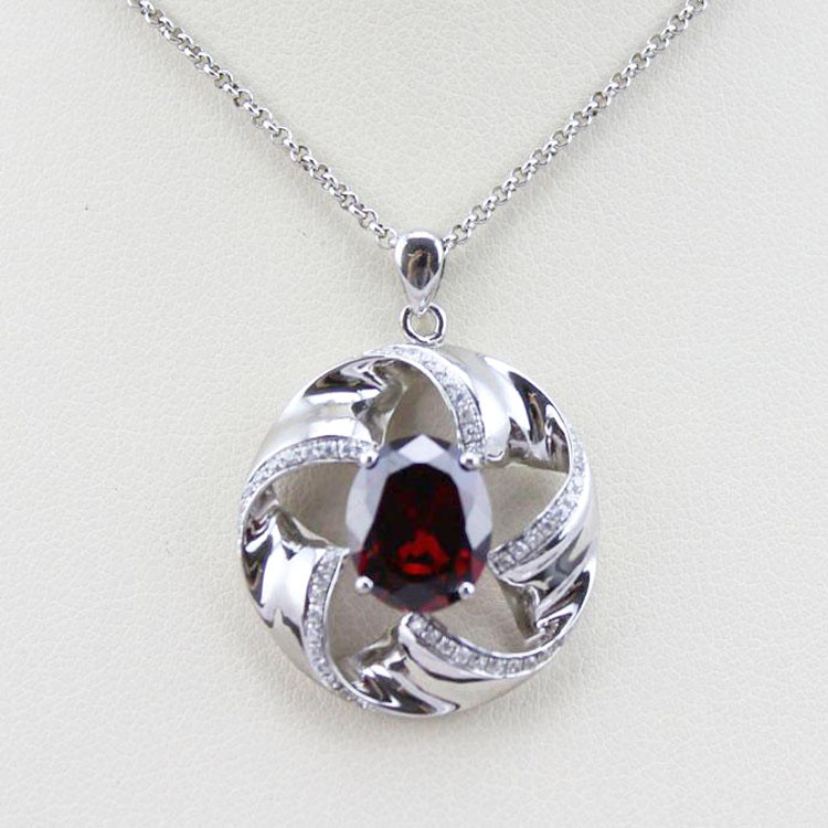 Women Jewelry 925 Silver 8mmx10mm Oval Blue Topaz Cubic Zirconia Charm Pendant Necklace (P15)