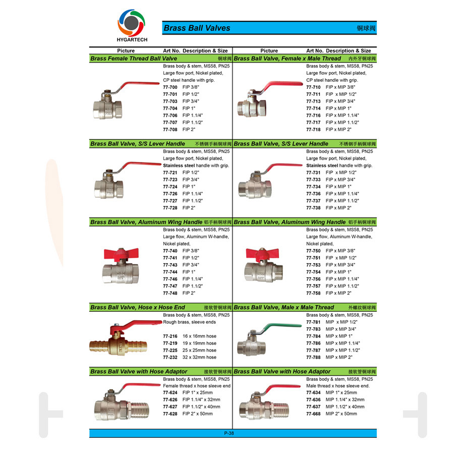 Brass Ball Valve W/ Male Thread Ends Lever Steel Handle