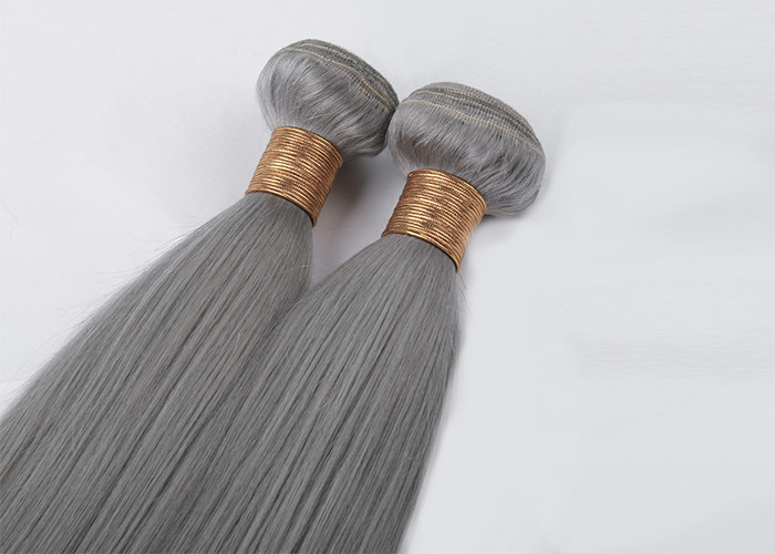 Silver Grey 100% Virgin Human Hair Extensions Double Machine Weft No Tangling