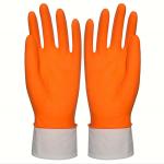 Orange Color Cotton Flocklined Kitchen Rubber Gloves garderning Use Natural
