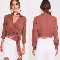 2019 Fashion women stripe design blouse with shirt collar