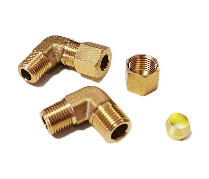 1/4 NPT Brass Compression Union 90 Degree Elbow Fitting