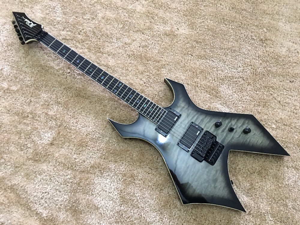 B.C.RICH custom guitar Black Floyd rose Quilted maple body with EMG active pickups Ebony fretsboard colorized MOP inlay