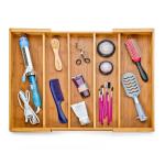 5 Large Compartments Bamboo Kitchen Adjustable Cutlery Drawer Tray Drawer