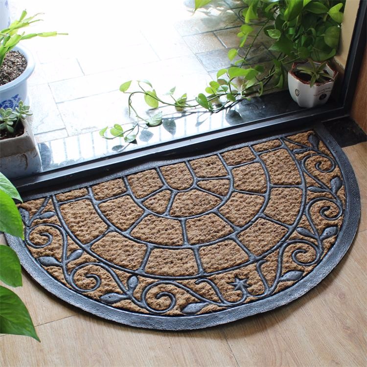 Half Moon Coir Doormat Natural Fiber Embroidered Pattern Thickness 12mm