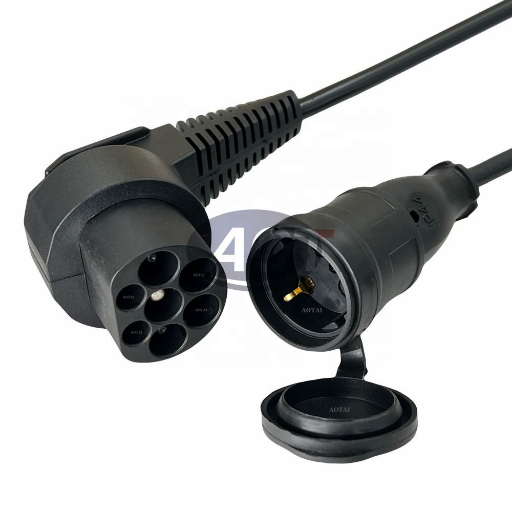 Black EV Adapter Type 2 Male 16A 1 Phase 1 Schuko Socket 0 5M Charger Cable for Electric Motorcycle Anti Theft Cable Black