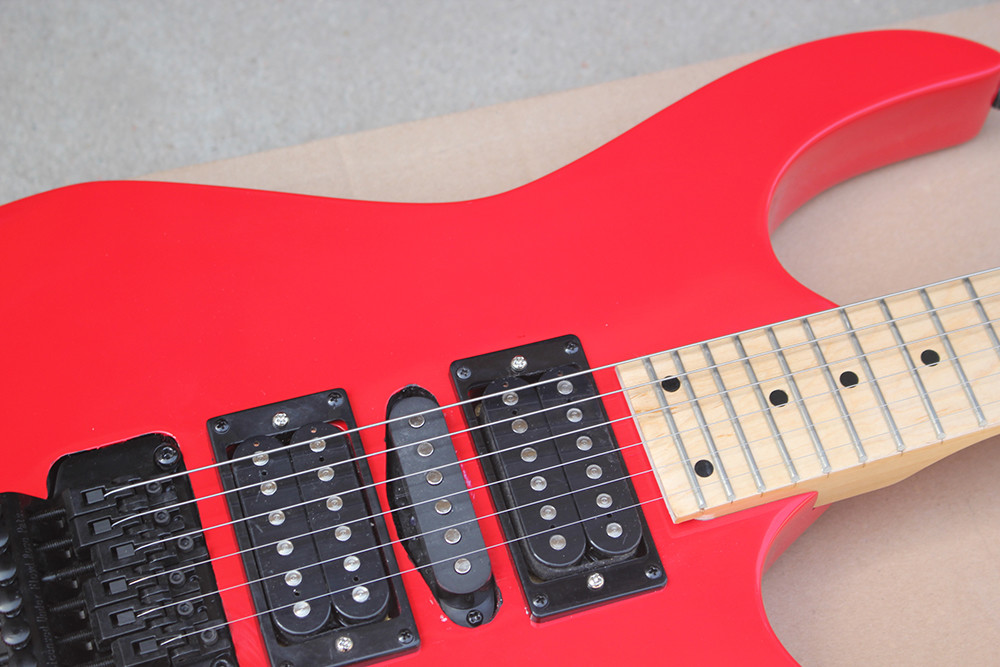 Factory Custom Red Body Electric Guitar with Floyd Rose,HSH Pickups,Black Dots Fret Inlay,Black Hardwares