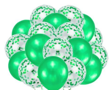 Green Balloons + White Balloons + Confetti Balloons w/Ribbon | Rosegold Balloons