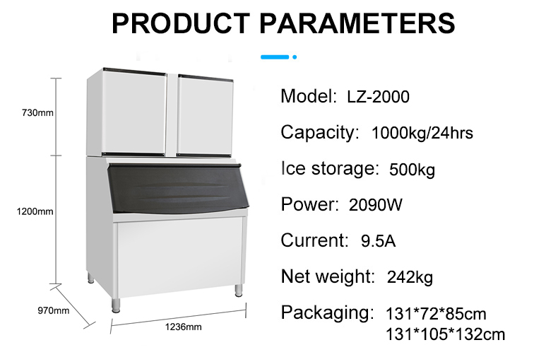 Maximize Your Ice Production with 1000kg Daily LZ-2000 Commercial Ice Maker Machine