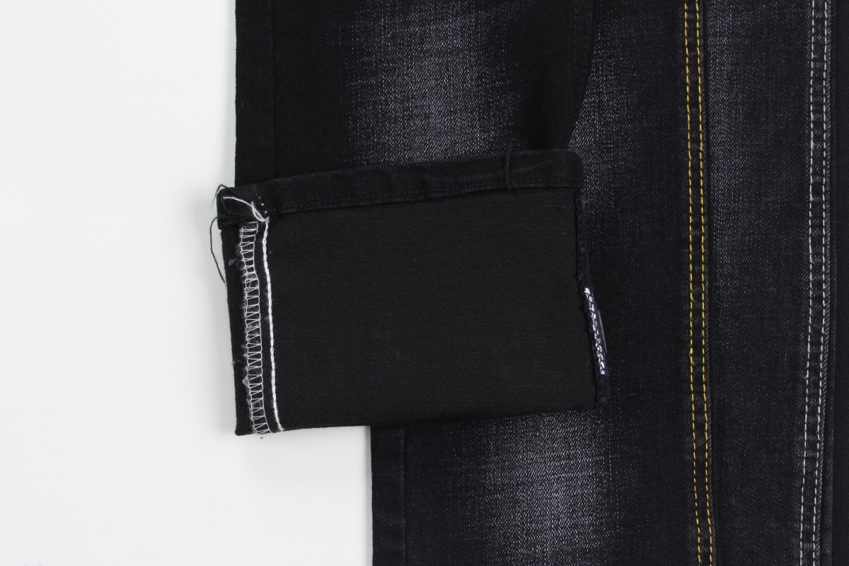 11.4 Oz Black And Black Backside Crosshatch Slub Denim Jeans Fabric