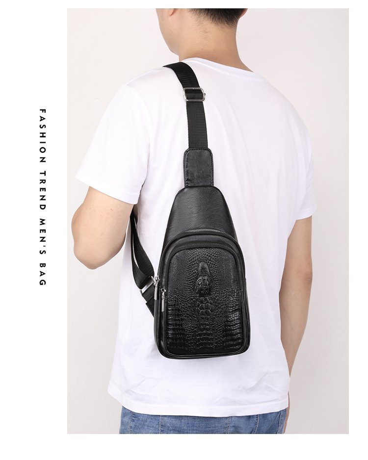 Trendy Black Leather Belt Bag for Men Crossbody Crocodile Grain Travel Fashion Bag PU Opp Sacoche Custom T/T