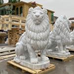 White Marble Lion Sculpture Outdoor Natural Stone Garden Animals Statue Hand